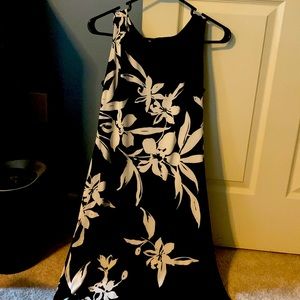 Black and white flower knee length dress